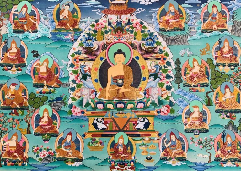 The Seventeen Panditas of Indian Buddhism Thangka